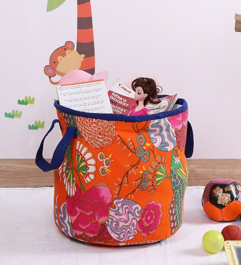 Buy 13 Ltr Fabric Laundry Basket In Orange By Rajasthan Decor Online