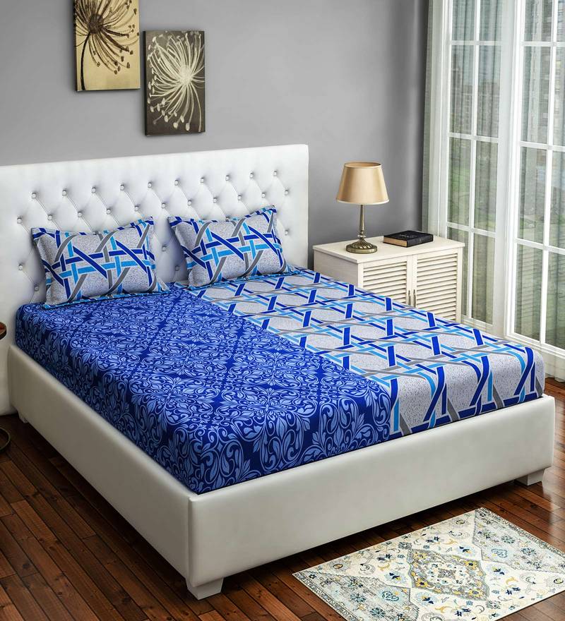 Buy Sterlized Cotton 160TC Bacteria Free Fitted King Size Bedsheet With