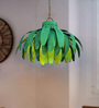 Coastal Green Palm leaves 20 Inch Wide Single-Light Steel Ceiling Pendant Hanging