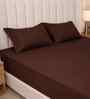 Cocoa Brown Solid 300 TC Pure Cotton King Fitted Bedsheet with 2 Pillow Covers