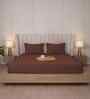 Cocoa Brown Stripe 300 TC Pure Cotton King Fitted Bedsheet with 2 Pillow Covers