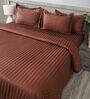 Brown 300TC 100% Cotton Stripe Flat Super King Bedsheet with 2 Pillow Covers