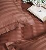 Brown 300TC 100% Cotton Stripe Flat Super King Bedsheet with 2 Pillow Covers