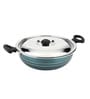 Flat Base 26cm Dia Non- Stick Green & Black Aluminium Kadhai with Lid