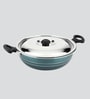Flat Base 26cm Dia Non- Stick Green & Black Aluminium Kadhai with Lid