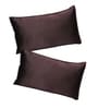 Coffee Solid 210TC Satin 17 x 27 Inches Pillow Covers (Set of 2)