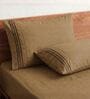 Coffee Brown 210 TC Cotton King Size Bedsheet with 2 Embroidered Pillow Covers