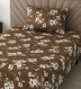 Coffee Floral 290 Tc Cotton Single Bedsheet With 1 Pillow Cover