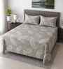 Coffee Floral 400 TC Cotton Queen Flat Bedsheet with 2 Pillow Covers Essential Collection