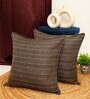 Coffee Jute Stripes 18x18 inches  Large Cushion Covers  (2Pcs)