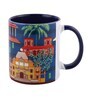 Coffee Mug Inside Colour With Navy Blue & House Print