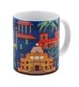 Coffee Mug With Navy Blue & House Print