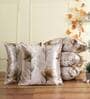 Coffee Floral Polyester Blend 16 x 16 Inch Cushion Covers (Set of 5)