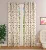 Beige Floral Polyester 8 Ft Light Filtering Eyelet Door Curtain