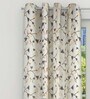 Brown Polyester Floral 5 Ft Light Filtering Eyelet 1 Piece Window Curtain