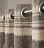 Coffee Polyester Geometric 9Ft Light Filtering Eyelet Long Door Curtain