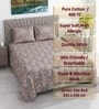 Grey Floral 400 TC Cotton Queen Size Flat Bedsheet With 2 Pillow Covers