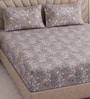 Grey Floral 400 TC Cotton Superking Size Fitted Bedsheet With 2 Pillow Covers