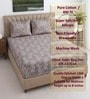 Grey Floral 400 TC Cotton Superking Size Fitted Bedsheet With 2 Pillow Covers