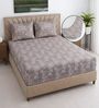 Grey Floral 400 TC Cotton Superking Size Fitted Bedsheet With 2 Pillow Covers