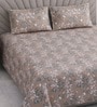 Grey Floral 400 TC Cotton Superking Size Flat Bedsheet With 2 Pillow Covers