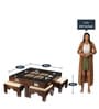 Coffee Teak Wood Nesting Coffee Table Set in Walnut Finish with 4 stools