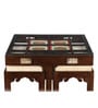 Coffee Teak Wood Nesting Coffee Table Set in Walnut Finish with 4 stools