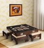 Coffee Teak Wood Nesting Coffee Table Set in Walnut Finish with 4 stools