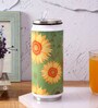 Stainless Steel Sipper Water  Bottle With Green & Sunflower Print