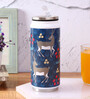 Stainless Steel Sipper Water  Bottle With Navy Blue & Grey Deer Print
