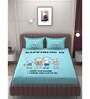 Sky Blue Characters  250 TC Microfiber King Sized Kids Double Bedsheet with 2 Pillow Covers