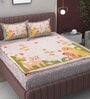 Orange Animal Print 250 TC Microfiber King Sized Kids Double Bedsheet with 2 Pillow Covers