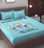 Sky Blue Characters  250 TC Microfiber King Sized Kids Double Bedsheet with 2 Pillow Covers