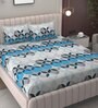 Blue Geometric 200 TC Microfiber King Sized Double Bedsheet with 2 Pillow Covers