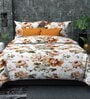 Orange Floral 200 TC Microfiber Twilight Floral King Sized Double Bedsheet with 2 Pillow Covers