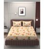 Orange Floral 200 TC Microfiber King Sized Double Bedsheet with 2 Pillow Covers
