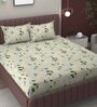 Green Floral 200 TC Microfiber King Sized Double Bedsheet with 2 Pillow Covers