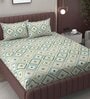 Green Geometric 200 TC Microfiber King Sized Double Bedsheet with 2 Pillow Covers