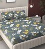 Grey Floral 200 TC Microfiber King Sized Double Bedsheet with 2 Pillow Covers