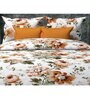 Orange Floral 200 TC Microfiber Twilight Floral King Sized Double Bedsheet with 2 Pillow Covers