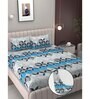 Blue Geometric 250 TC Microfiber King Size Double Bedsheet Fitted Microfiber With 2 Matching Pillow Covers