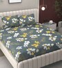 Grey Floral 250 TC Microfiber King Size Double Bedsheet Fitted Microfiber With 2 Matching Pillow Covers