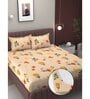 Orange Floral 250 TC Microfiber King Size Fitted Bedsheet With 2 Pillow Covers