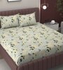 Green Floral 250 TC Microfiber King Size Double Bedsheet Fitted Microfiber With 2 Matching Pillow Covers