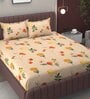 Orange Floral 250 TC Microfiber King Size Fitted Bedsheet With 2 Pillow Covers