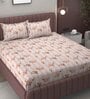 Pink Floral 250 TC Microfiber King Size Double Bedsheet Fitted Microfiber With 2 Matching Pillow Covers