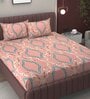 Pink Abstract 250 TC Microfiber King Size Double Bedsheet Fitted Microfiber With 2 Matching Pillow Covers