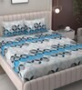 Blue Geometric 250 TC Microfiber King Size Double Bedsheet Fitted Microfiber With 2 Matching Pillow Covers