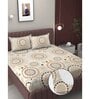 Cream Geometric 250 TC Microfiber King Size Double Bedsheet Fitted Microfiber With 2 Matching Pillow Covers