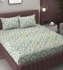 Green Geometric 250 TC Microfiber King Size Double Bedsheet Fitted Microfiber With 2 Matching Pillow Covers